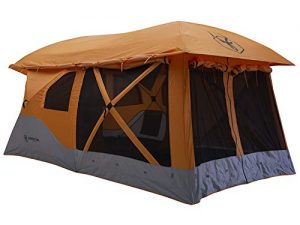 Gazelle T4 Plus Extra Large 4 to 8 Person Portable Pop Up Outdoor Shelter Camping Hub Tent with Extended Screened in Sun Room, Orange
