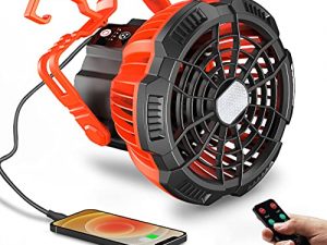 Camping Fan Rechargeable, Portable Tent Fans for Camping LED Light with Remote Control, Quiet and Powerful Personal USB Desk Fan Power Bank Hurricane Emergency Survival Kit Camping Accessories