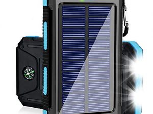 Solar Charger 20000mAh YOESOID Portable Outdoor Waterproof Solar Power Bank Camping External Battery Packs with Dual USB Output 2 Led Light Flashlight Compatible Most Smart Phones and Tablets