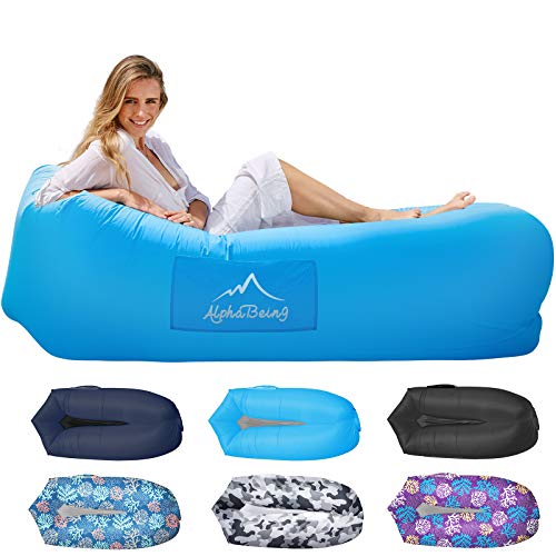 AlphaBeing Inflatable Lounger – Premium Inflatable Hammock for Beach, Traveling, Camping, Picnics – Blow Up Air Hammock for Kids and Adults – Outdoor Bean Bag Chair – Lightweight and Compact Design