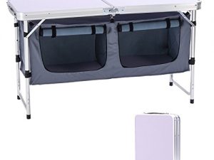 CampLand Outdoor Folding Table Aluminum Lightweight Height Adjustable with Storage Organizer for BBQ, Party, Camping (Grey)
