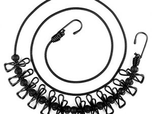 HAWATOUR Portable Elastic Travel Clothesline with 12pcs Clothespins Travel Gadgets for Outdoor and Indoor Use (Black)