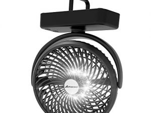 Amacool 10000mAh Battery Operated Camping Fan with LED Light-7 inch USB Fan with Hanging Hook for Tent Car RV Hurricane Emergency Outage