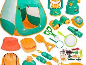 Meland Kids Camping Set with Tent 24pcs - Camping Gear Tool Pretend Play Set for Toddlers Kids Boys Girls Outdoor Toy Birthday Gift