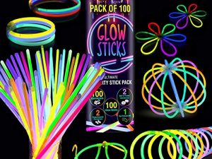 Premium Glow Sticks 100 Bulk Party Supplies Glow in The Dark 12 Hours Glow Party Pack 8 inch with Unique Connectors Neon Glow Bracelets Necklaces for Kids Camping Accessories 205 Pcs