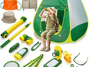 FORTY4 Kids Explorer Kit, Bug Catcher for Kids, Butterfly Nets for Boys n Girls, Insect Catching Gear w/Binoculars, Magnifying Glass, Compass, Bug Tongs, Safari Vest & Hat and Camping Tent
