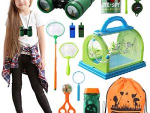 Bug Catcher Butterfly Kit with Binoculars Flashlight Compass Magnifying Glass Butterfly Net Bug Cage, Indoor Outdoor Bug Catching Kit, Kids Toys for Camping Hiking, Gift for 3-12 Year Old Boys&Girls
