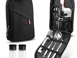 CCJK 19Pcs Portable Outdoor Utensil Cookware Set,Stainless Steel Camping Kitchen Utensil Set With Carrying Organizer Backbag for Travel,BBQ, Grilling,Picnic With Cooking Accessories for Party and More