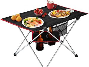 MOVTOTOP Folding Camping Table, 2 Tier Portable Camp Table with Cup Holders and Carrying Bags, Camping Tables That Fold Up Lightweight for Indoor and Outdoor Picnic, Beach, Hiking, Travel, Fishing