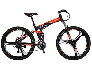 Eurobike Mountain Bike G7 21 Speed 27.5 Inches 3-Spoke Wheel Dual Suspension Folding Bike Dual Disc Brake MTB Bicycle Black Orange
