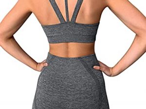 Kinbor Womens Seamless Yoga Gym Outfits 2 Pieces Strappy Padded Sports Bras with High Waisted Shorts Grey