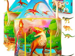 Dinosaur Kids Play Tent with Dinosaur Toys for Boys & Girls, Kids Tent for Boys, Pop Up Playhouse for Children with Miniature Dinosaur Gifts, Outdoor Indoor Tents for Kids Play Games