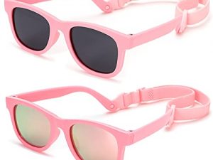 Flexible Polarized Baby Sunglasses with Strap Adjustable for Toddler & Newborn Infant 0-18 Months, UV Protection (Pink/Pink Mirrored + Matte Pink/Gray ) - 2 Pack