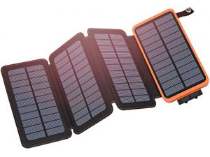 Solar Charger 25000mAh, Hiluckey Outdoor Portable Power Bank with 4 Solar Panels, Fast Charge External Battery Pack with Dual USB Outputs Compatible with Smartphones, Tablets, etc.